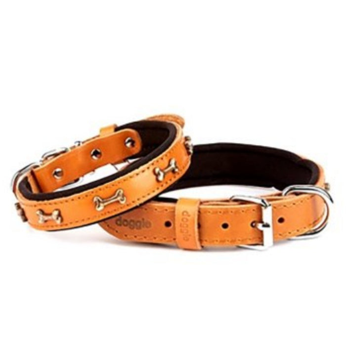 Doggie Konfor Deri Kemik Süslü Boyun Tasması Camel 2X30-35Cm
