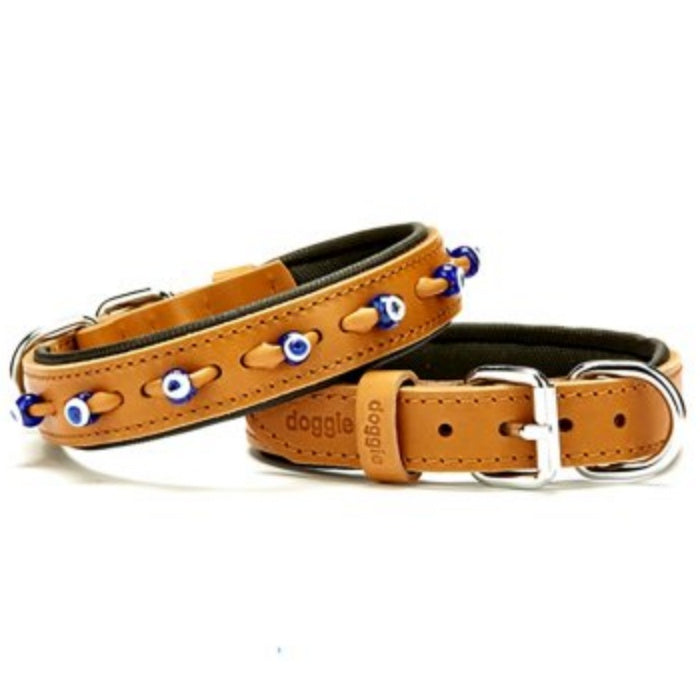 Doggie Konfor Deri Nazar Boncuklu Boyun Tasması Camel 2,5X37-45Cm
