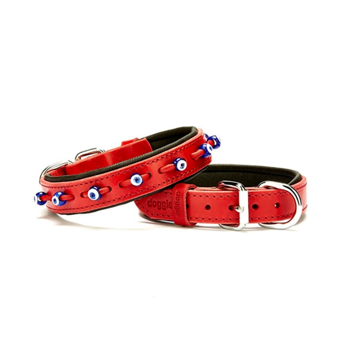 Doggie Konfor Deri Nazar Boncuklu Boyun Tasması Kırmızı 2,5X37-45Cm