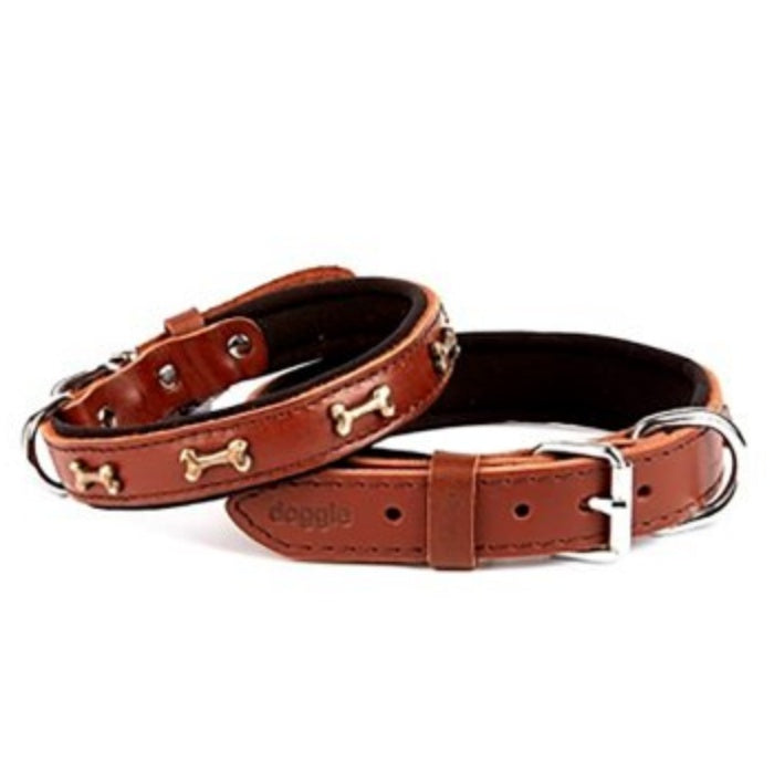 Doggie Konfor Deri Kemik Süslü Boyun Tasması Kahve 2,5X37-45Cm