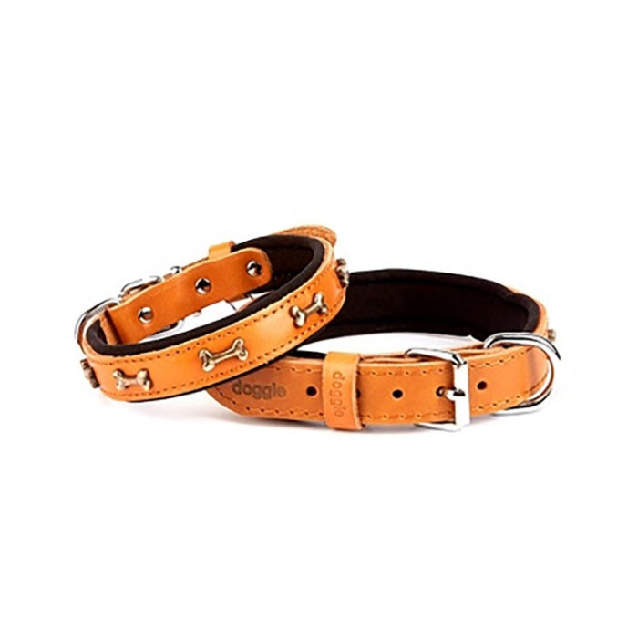 Doggie Konfor Deri Kemik Süslü Boyun Tasması Camel 2,5X37-45Cm