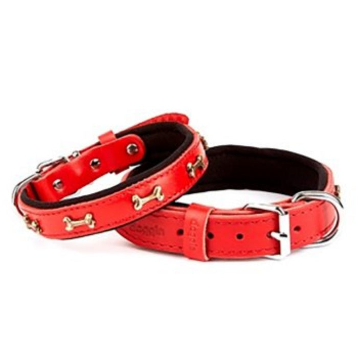 Doggie Konfor Deri Kemik Süslü Boyun Tasması Kırmızı 2,5X37-45Cm