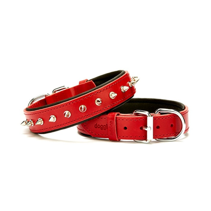 Doggie Konfor Deri Çivili Boyun Tasması Kırmızı 3X42-50Cm