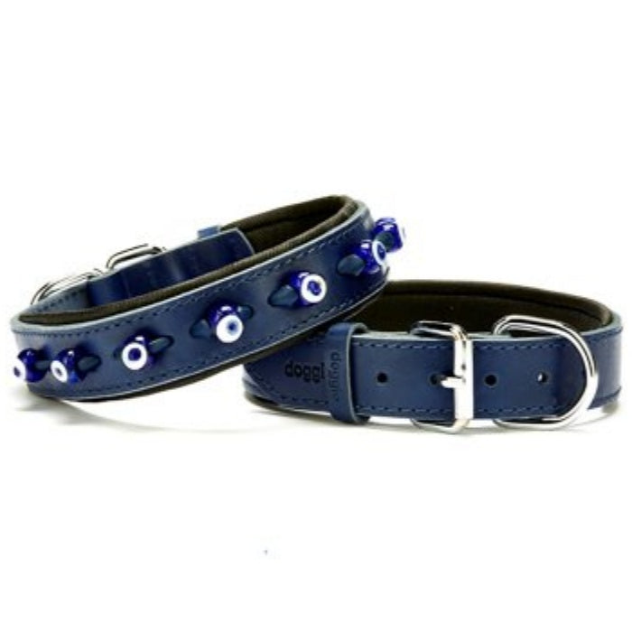 Doggie Konfor Deri Nazar Boncuklu Boyun Tasması Royalmavi 3X42-50Cm