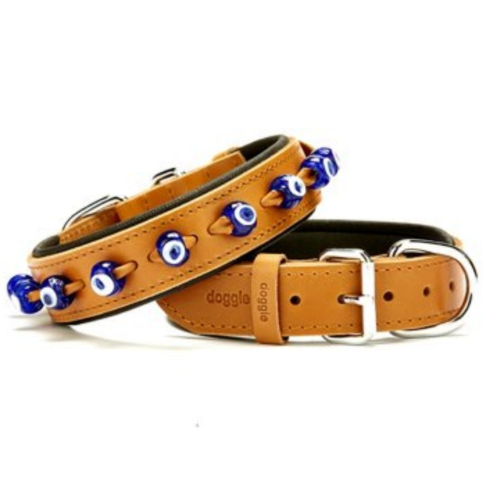 Doggie Konfor Deri Nazar Boncuklu Boyun Tasması Camel 3,5X52-60Cm