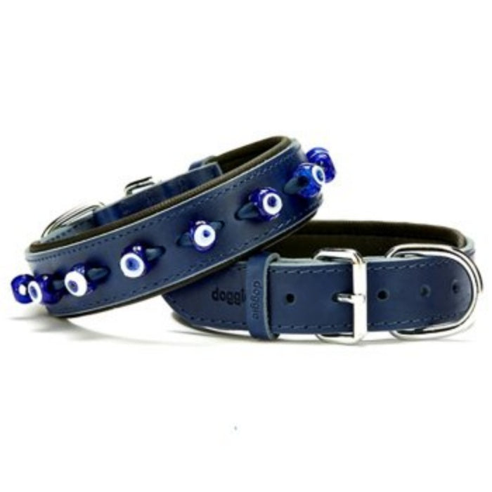 Doggie Konfor Deri Nazar Boncuklu Boyun Tasması Royalmavi 3,5X52-60Cm