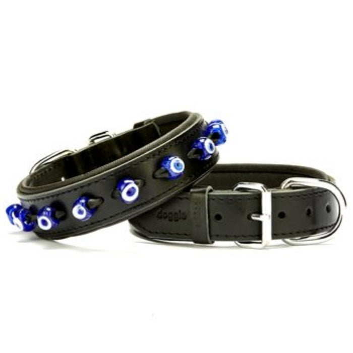 Doggie Konfor Deri Nazar Boncuklu Boyun Tasması Siyah 3,5X47-55Cm