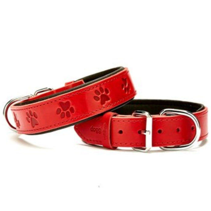 Doggie Konfor Deri Pati Desenli Boyun Tasması Kırmızı 3,5X52-60Cm