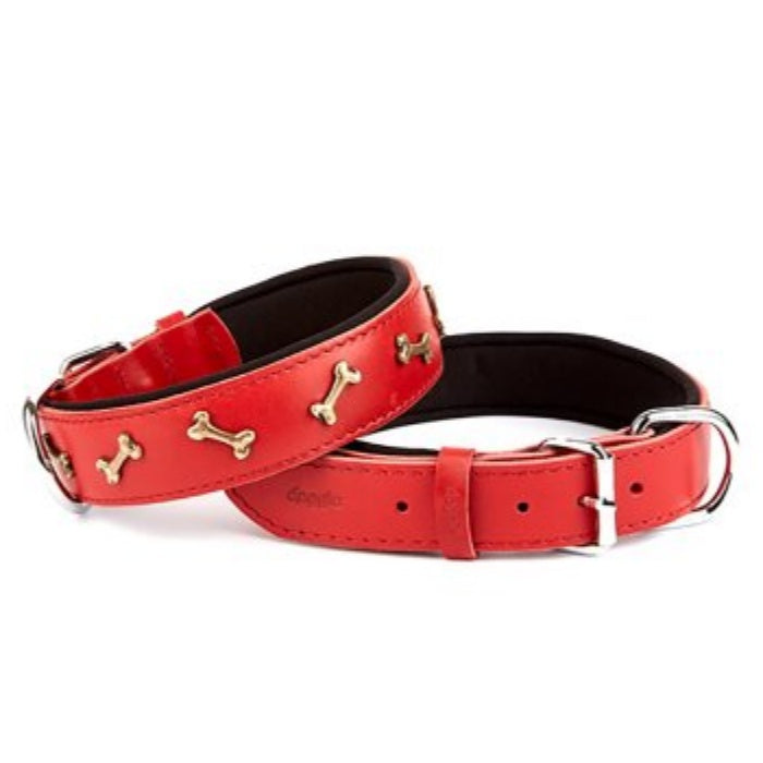 Doggie Konfor Deri Kemik Süslü Boyun Tasması Kırmızı 3,5X47-55Cm