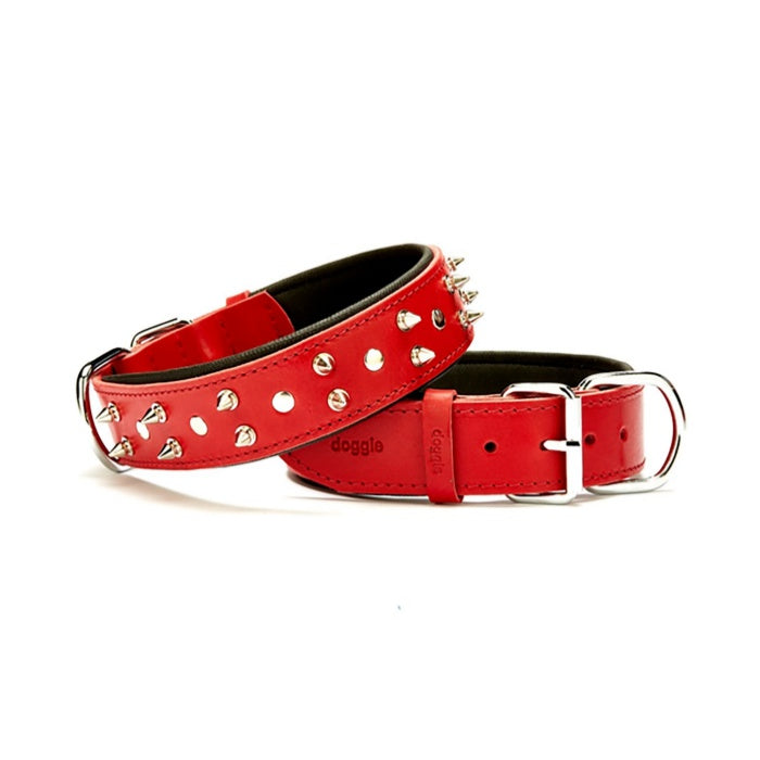 Doggie Konfor Deri Çivili Boyun Tasması Kırmızı 4X52-60Cm