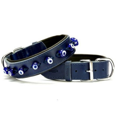 Doggie Konfor Deri Nazar Boncuklu Boyun Tasması Royalmavi 4X47-55Cm
