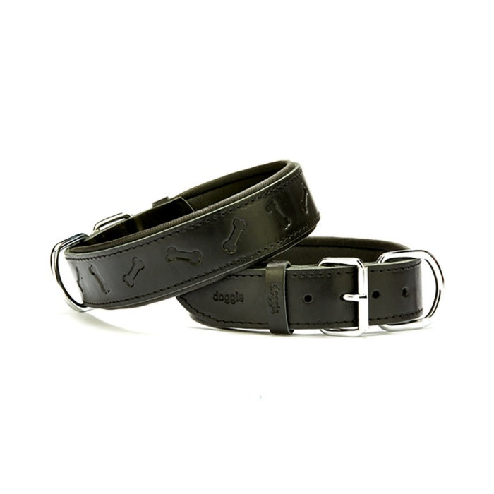 Doggie Konfor Deri Kemik Desenli Boyun Tasması Siyah 4X47-55Cm