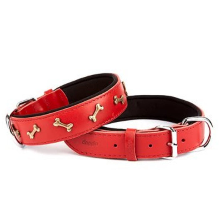 Doggie Konfor Deri Kemik Süslü Boyun Tasması Kırmızı 4X52-60Cm