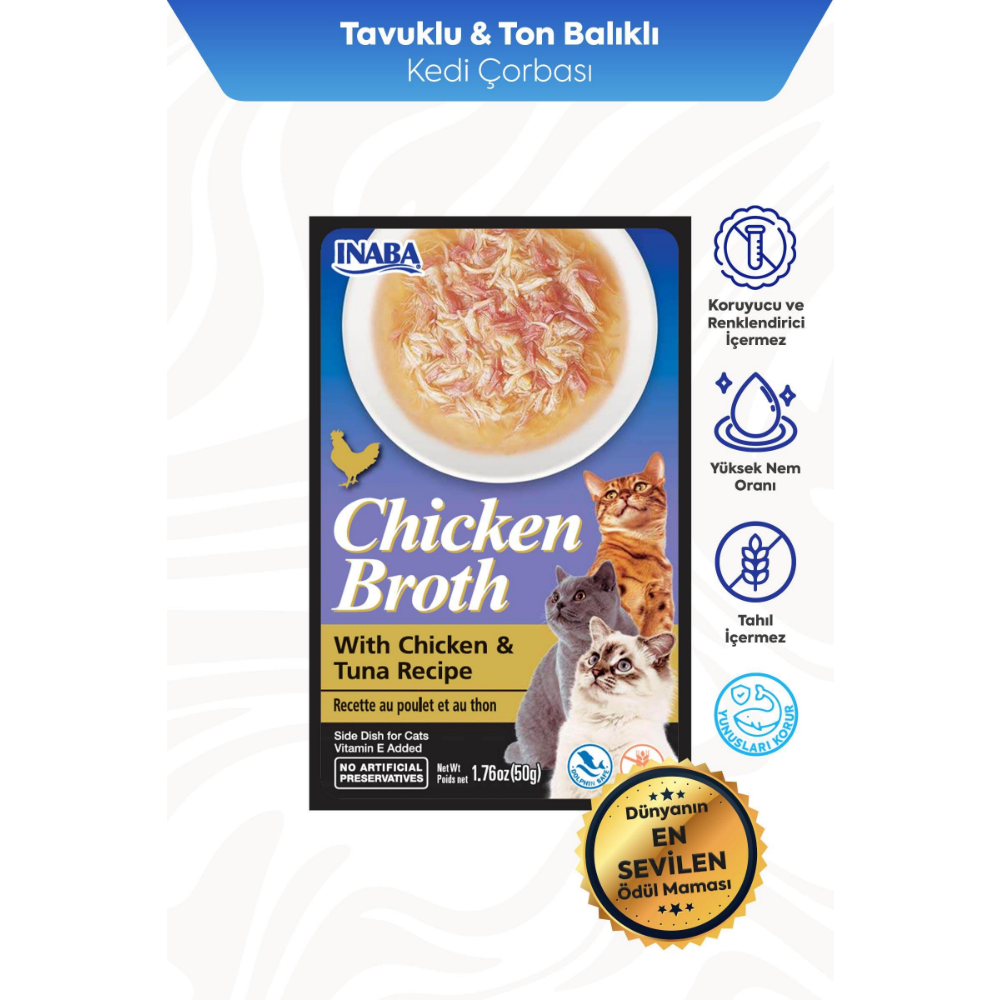Inaba Ciao Chicken Broth Tavuk Sulu ve Ton Balıklı Kedi Çorbası 50 Gr