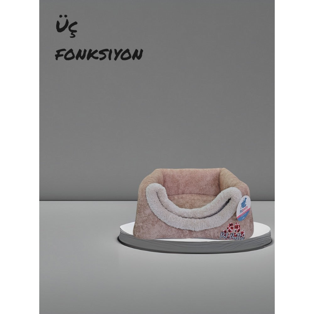 Petpretty Comfort Üç Fonksiyonlu Kedi Yatağı Krem 42x42x23cm