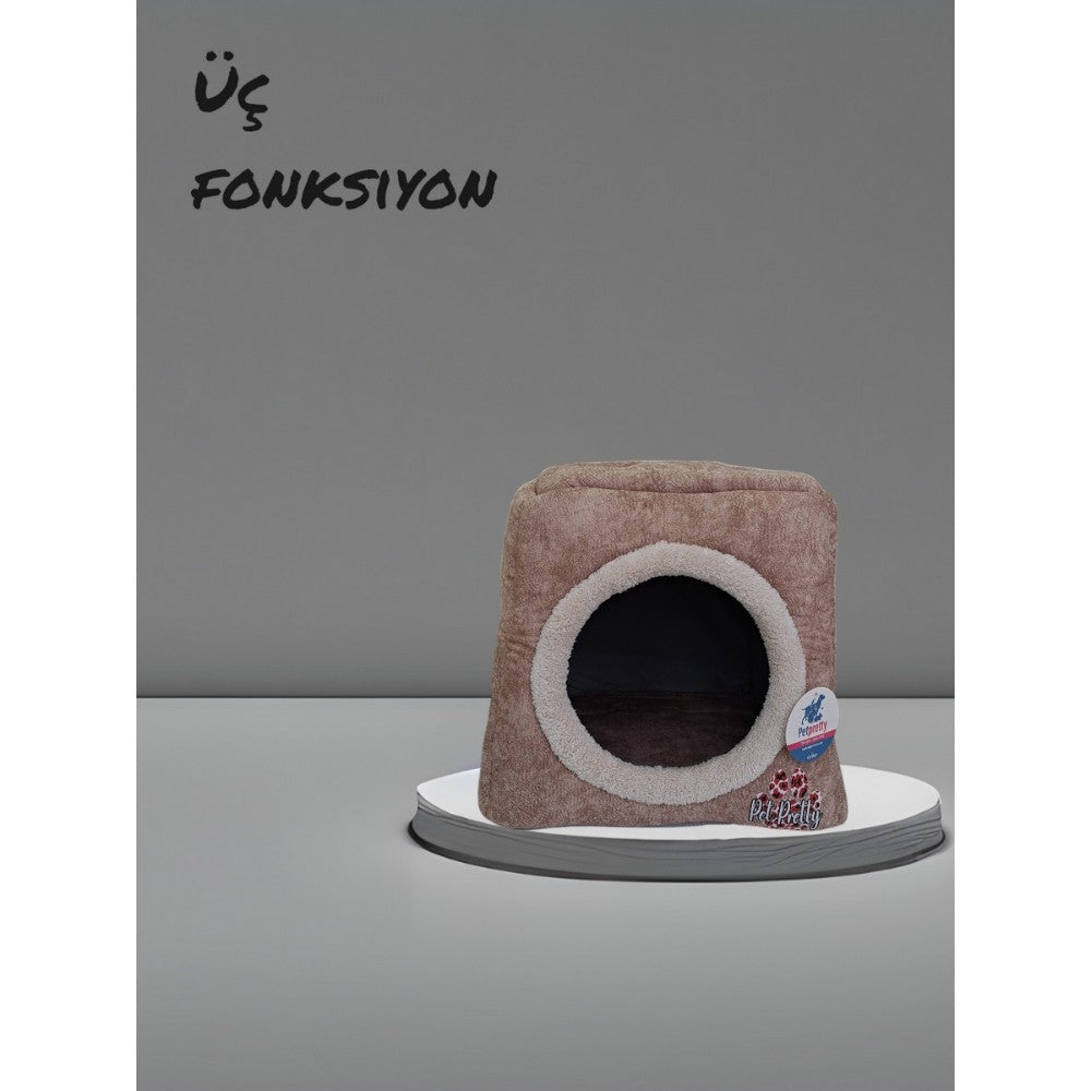 Petpretty Comfort Üç Fonksiyonlu Kedi Yatağı Krem 42x42x23cm