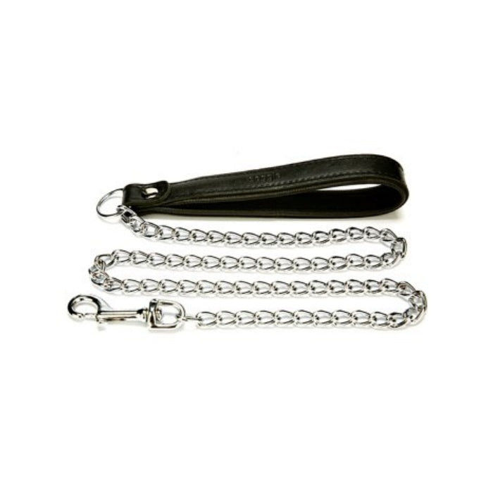 Doggie Konforlu Gerçek Deriden El Yapımı Zincirli Köpek Gezdirme Kayışı 3x110cm - Black