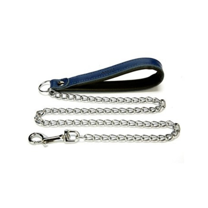 Doggie Konforlu Gerçek Deriden El Yapımı Zincirli Köpek Gezdirme Kayışı 3,5x110cm - Royal Blue